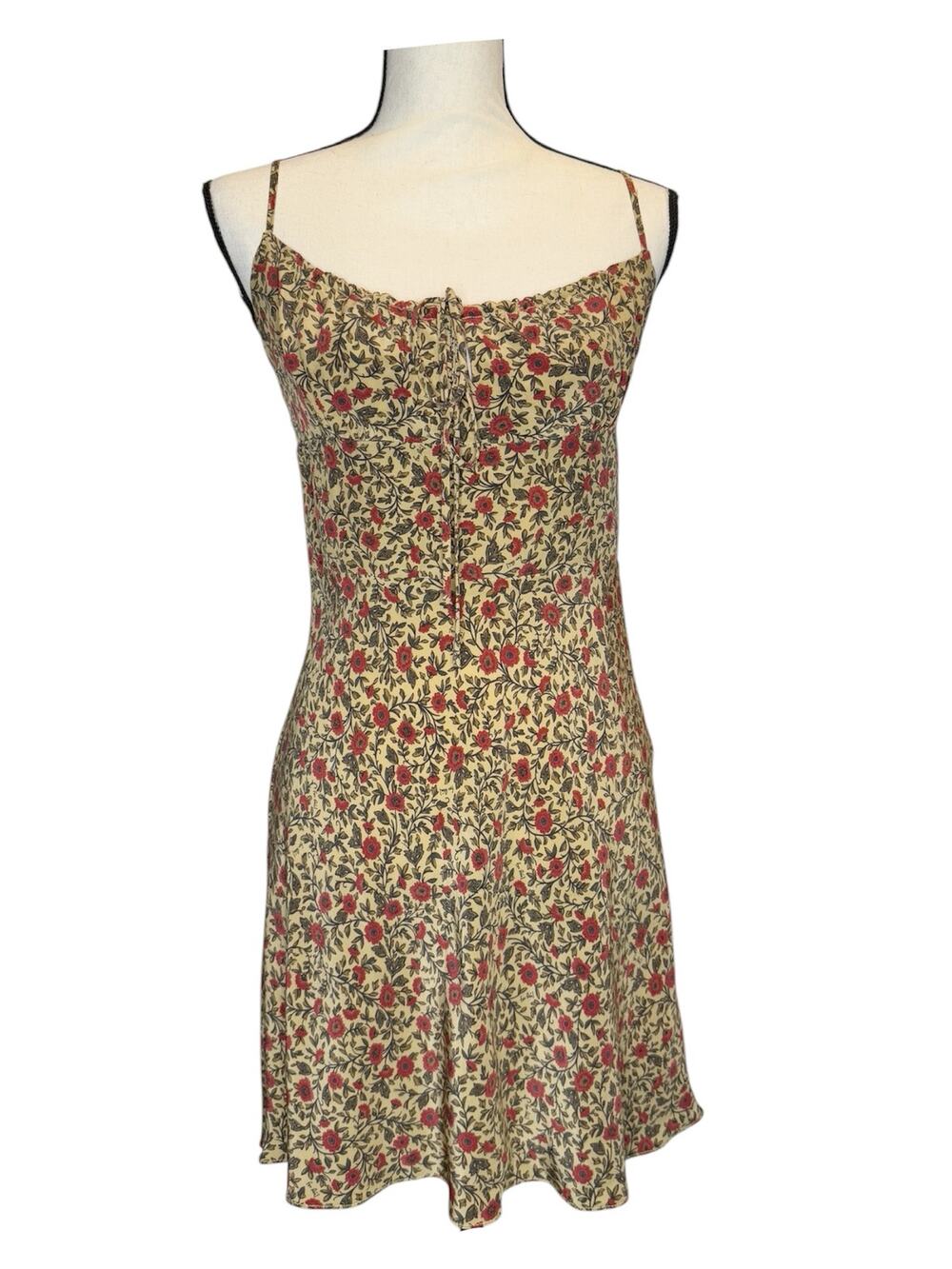 Realisation Par Inez Dahlia Dress A Line Cami Keyhole Tie Tan Floral Silk Medium